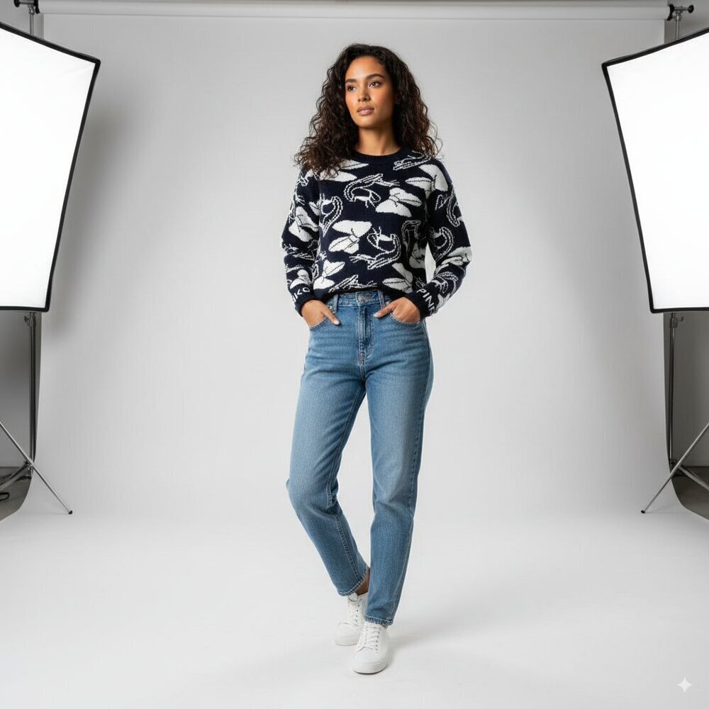 Pinko x Disney Wool Blend Black & White Daisy Print Pull Over Sweater